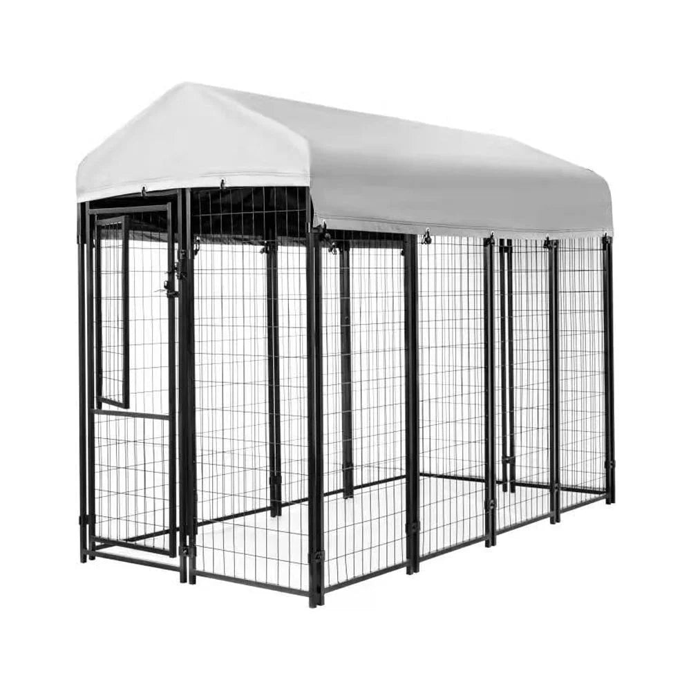 8 Ft X 4 Ft X 6 Ft Welded Wire Dog Kennel with Waterproof Cover, Black for Indoor & Outdoor Use